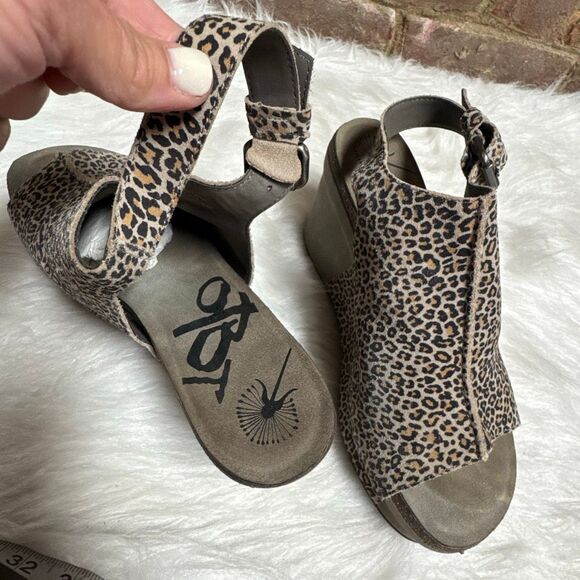 OTBT Women’s Jaunt Stone Cheetah Leather Wedge Platform Open Toe Sz 10 - Picture 9 of 11